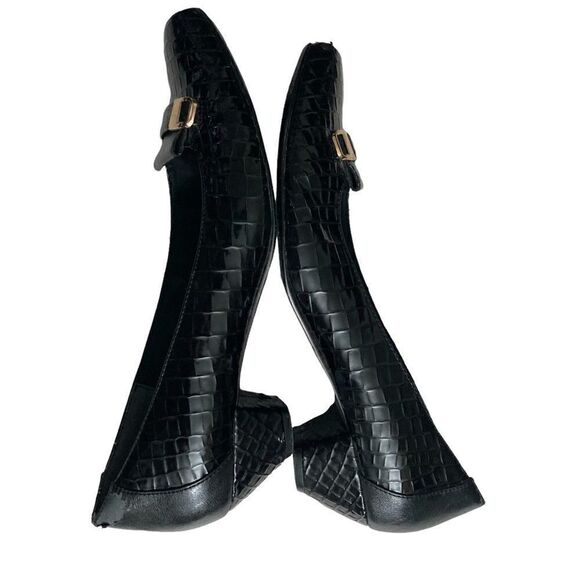 J RENEE BLACK ALLIGATOR BUCKLE LOW HEELS / SZ: 9 - Picture 3 of 9